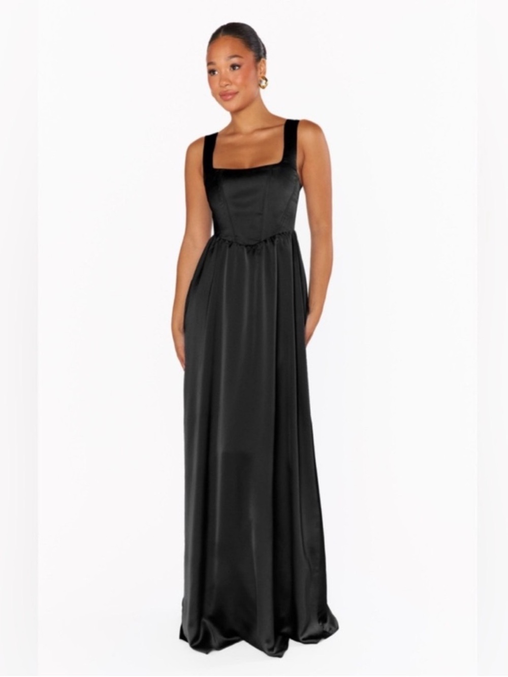 Show Me Your MuMu Black Satin Square-Neck Maxi Dress